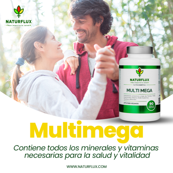 Multivitamínico MULTI MEGA mas de 40 Vitaminas y Minerales en una sola cápsula.