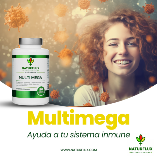 Multivitamínico MULTI MEGA mas de 40 Vitaminas y Minerales en una sola cápsula.