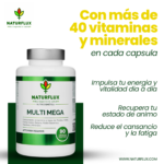 Multivitamínico MULTI MEGA mas de 40 Vitaminas y Minerales en una sola cápsula.