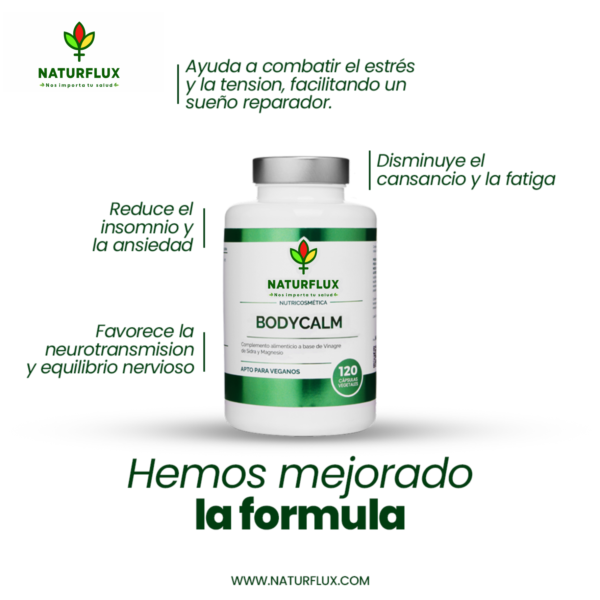 BODYCALM. Relajante natural que ayuda a reducir el estrés y la ansiedad. Para un descanso reparador y profundo. 120 cápsulas