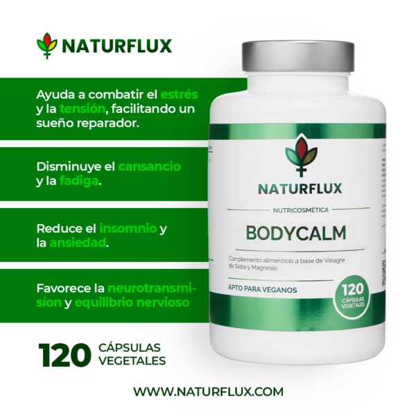 BODYCALM. Relajante natural que ayuda a reducir el estrés y la ansiedad. Para un descanso reparador y profundo. 120 cápsulas