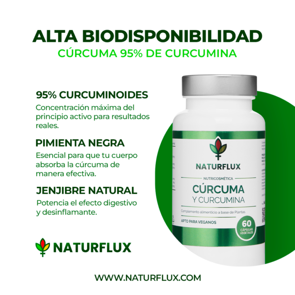 CÚRCUMA 95% de Curcumina con Pimienta Negra y Jengibre. 60 cápsulas