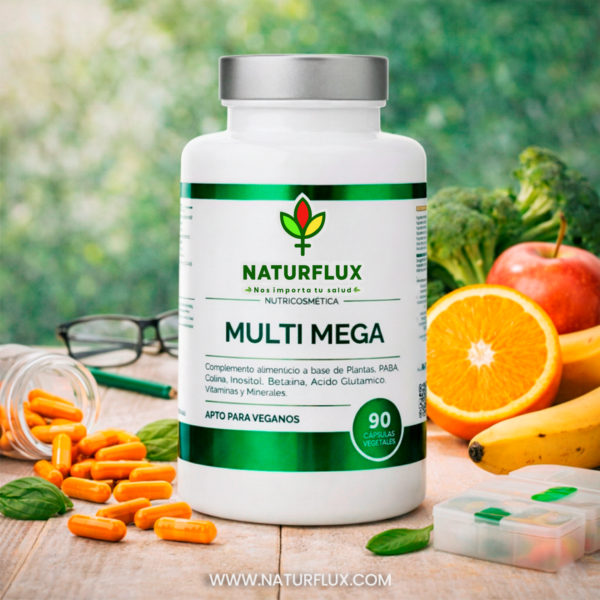 Multivitamínico MULTI MEGA mas de 40 Vitaminas y Minerales en una sola cápsula.
