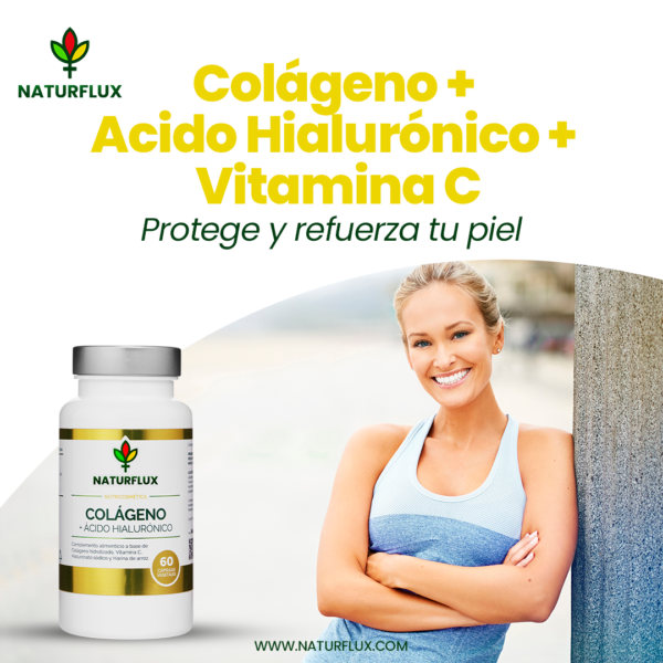 COLÁGENO Hidrolizado con Ácido Hialurónico y Vitamina C. Piel Hidratada y Tersa. Te ayuda a Disminuir Arrugas. 60 Cápsulas