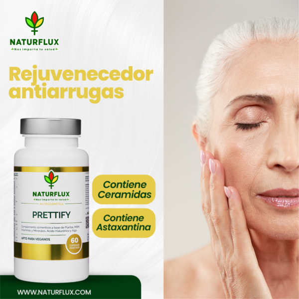 PRETTIFY Rejuvenecedor Antiarrugas. Revitaliza, Hidrate y Tonifica la piel. 60 Capsulas vegetales