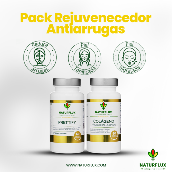 PACK REJUVENECEDOR ANTIARRUGAS. Prettify y Colágeno con Ácido Hialurónico + Vit. C